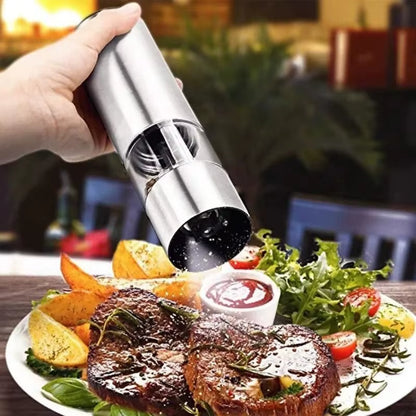 Stainless Steel Electric Pepper Grinder for Spices and Sea Salt - Adjustable Coarseness for Kitchen and Outdoor Barbecue Use