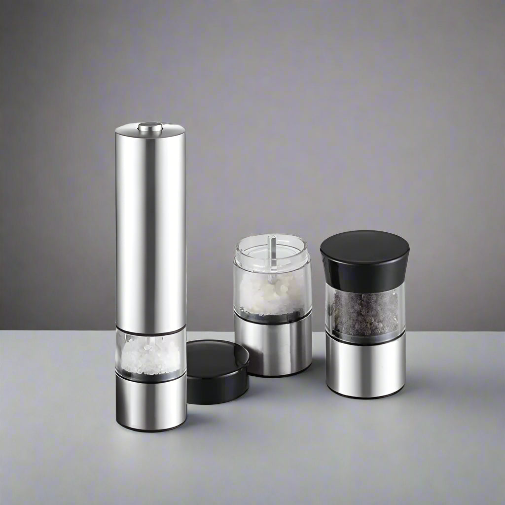 Stainless Steel Electric Pepper Grinder for Spices and Sea Salt - Adjustable Coarseness for Kitchen and Outdoor Barbecue Use