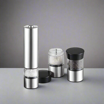 Stainless Steel Electric Pepper Grinder for Spices and Sea Salt - Adjustable Coarseness for Kitchen and Outdoor Barbecue Use