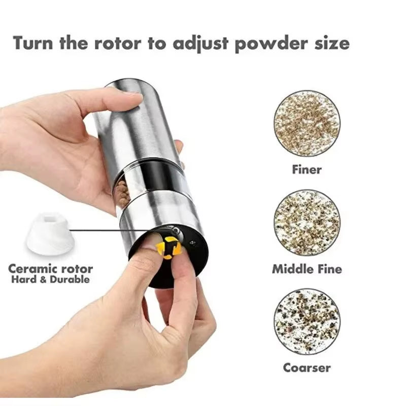 Stainless Steel Electric Pepper Grinder for Spices and Sea Salt - Adjustable Coarseness for Kitchen and Outdoor Barbecue Use