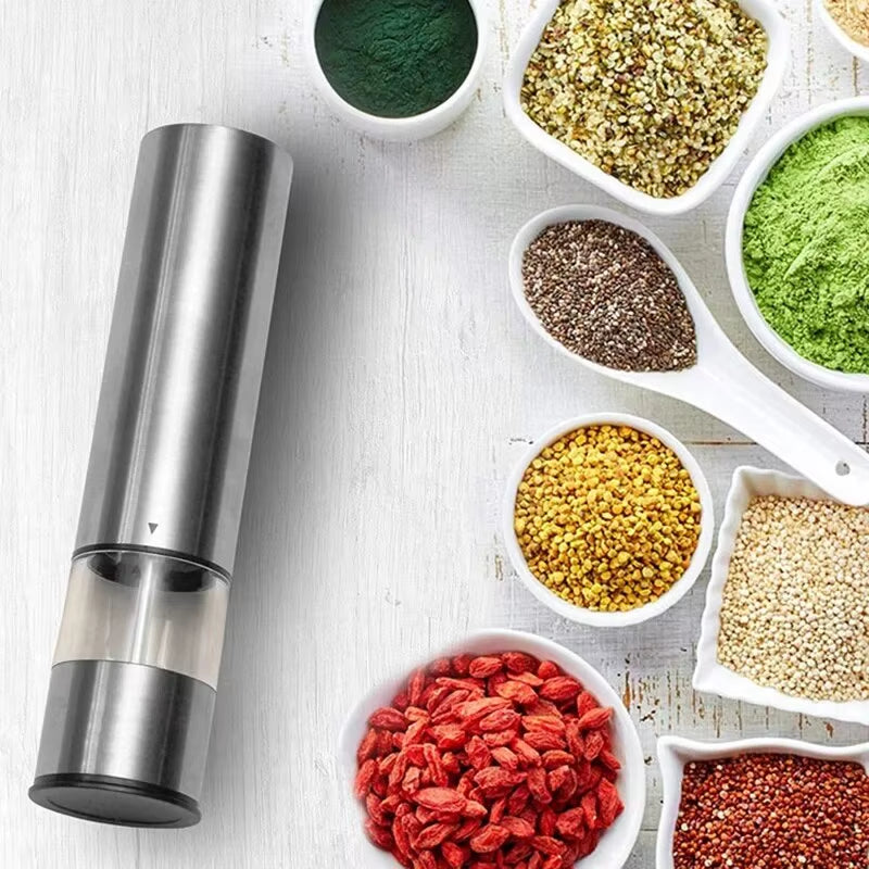Stainless Steel Electric Pepper Grinder for Spices and Sea Salt - Adjustable Coarseness for Kitchen and Outdoor Barbecue Use
