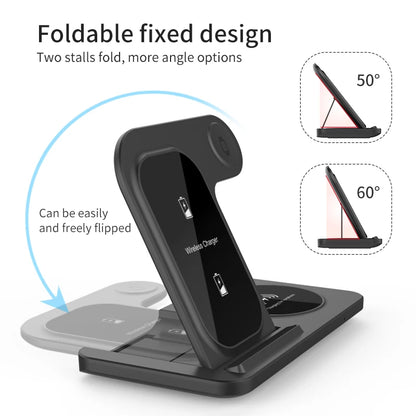 Elevate Your Charging Game: 3-in-1 Wireless Charging Stand for iPhone 15/14/13/12/X Max, Apple Watch Series 8/7/SE, and AirPods Pro - Foldable and Fast!