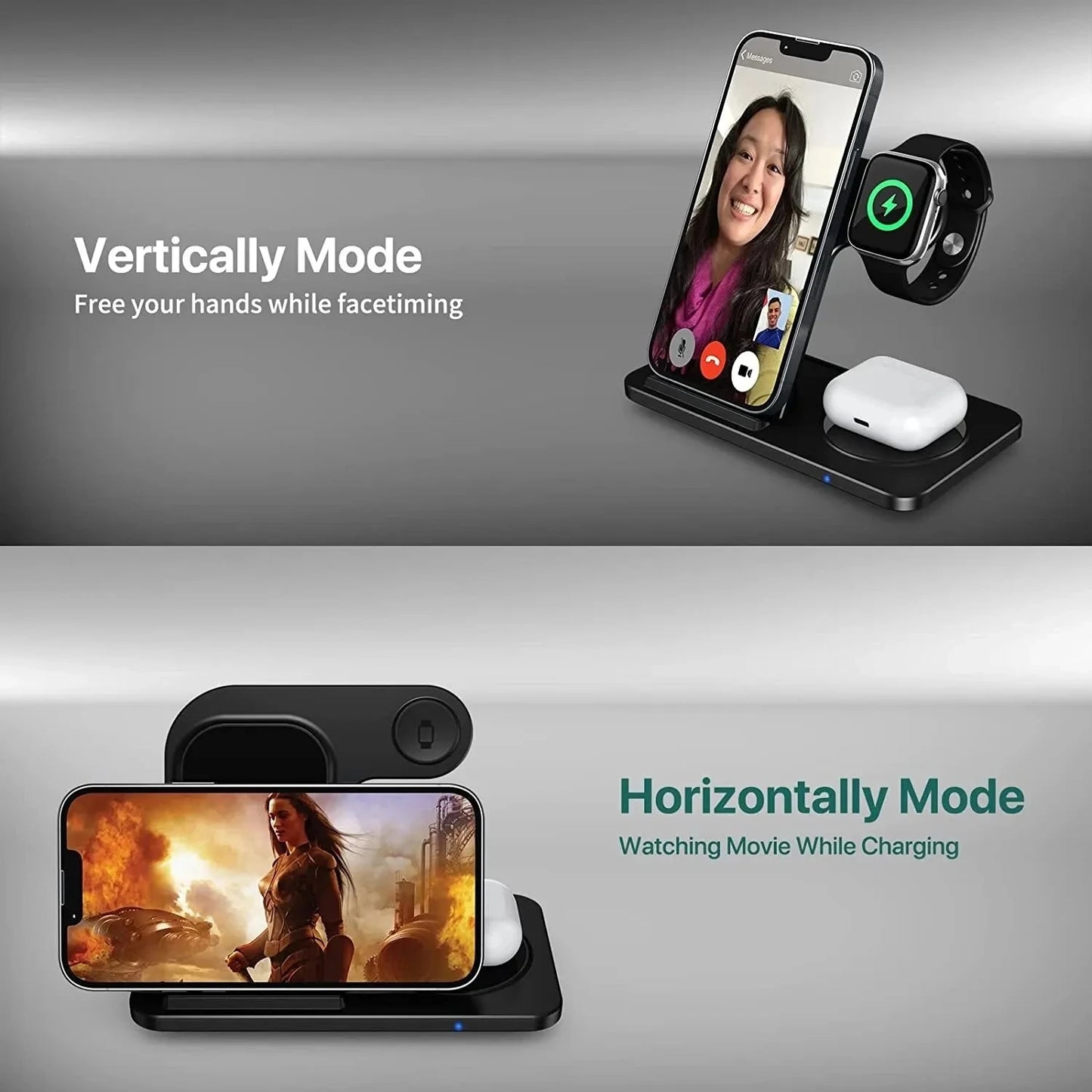Elevate Your Charging Game: 3-in-1 Wireless Charging Stand for iPhone 15/14/13/12/X Max, Apple Watch Series 8/7/SE, and AirPods Pro - Foldable and Fast!