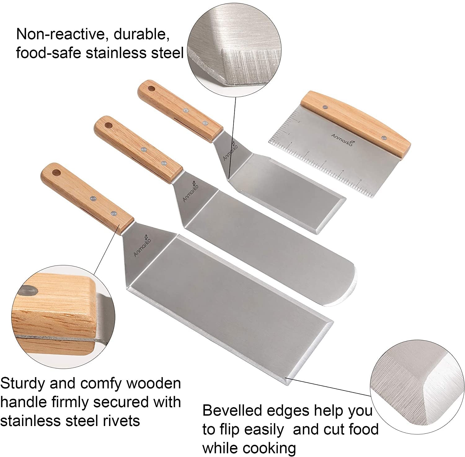 Stainless Steel Metal Spatula Set - Teppaniyaki Spatulas - Griddle Scraper Flat Spatula Pancake Flipper Hamburger Turner - Metal Utensil Great for BBQ Grill Flat Top Cast Iron Griddle Accessories