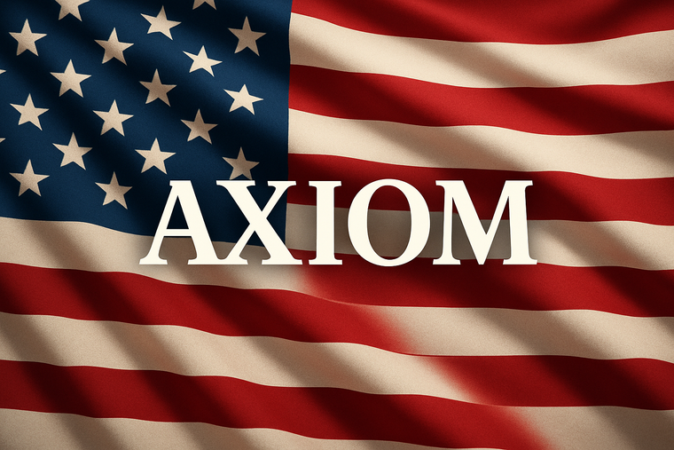 store name ( Axiom ) on a american flag 